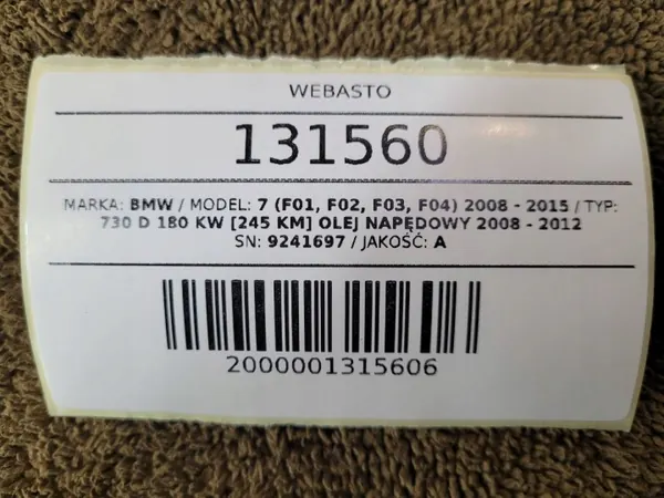 Aquecedor auxiliar Webasto OEM 9241697 para BMW F01/F10 image 10