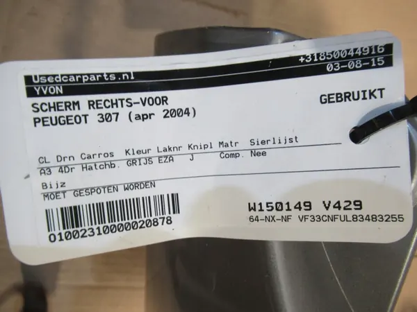 Voorrechter spatbord OEM Błotnik przód prawy Peugeot 307 image 3