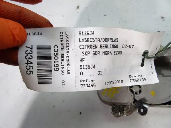 CITROEN BERLINGO CHIAVE PORTA ANTERIORE DESTRA 9136J4 image 3