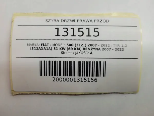 Vitre Portière Droite Avant Fiat 500 OEM AUST131515 image 10