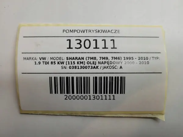 Injector OEM 038130073AK para SEAT Alhambra I 1.9 TDI image 7