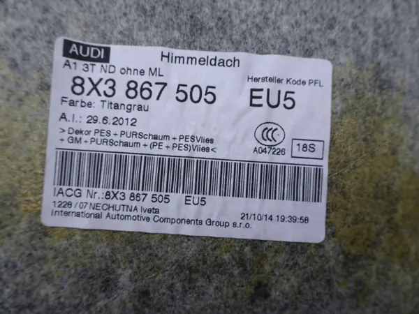 AUDI A1 8X Innertak OEM Marwoj881..234 Begagnad image 6