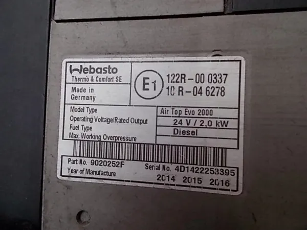 Chauffage Webasto Airtop Evo 2000 OEM 7482584477 image 3