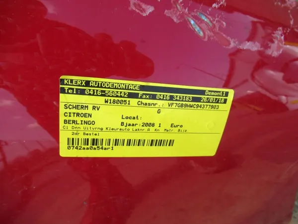 OEM AVN4882 Etu-oikea lokasuoja Citroen Berlingolle image 5