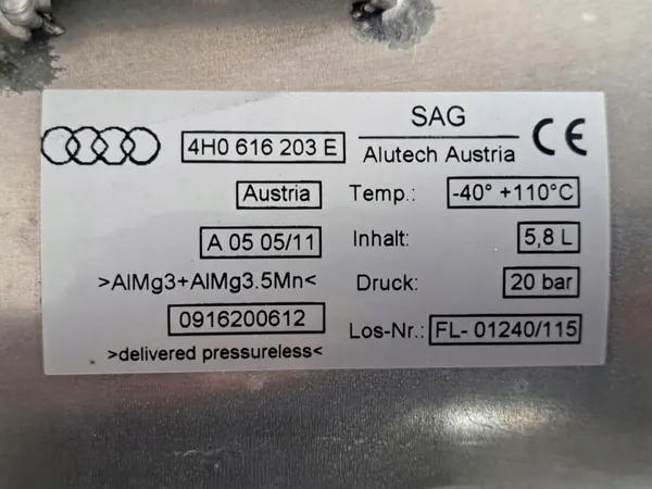 Audi A8 D4 Luftfjädringstank Original 4H0616203E image 3