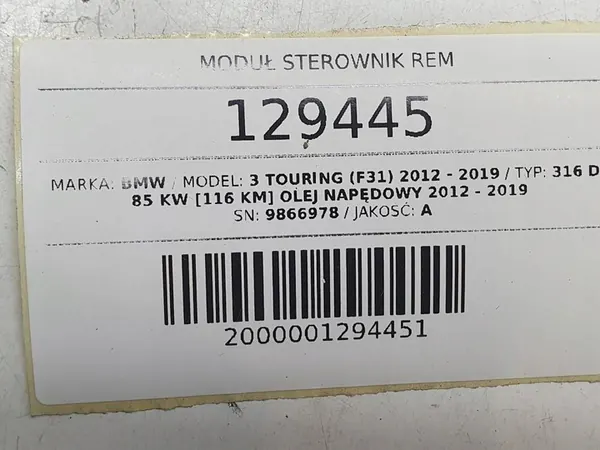 Módulo de Controle REM BMW 3 F30 F31 F20 F21 F32 9866978 image 5