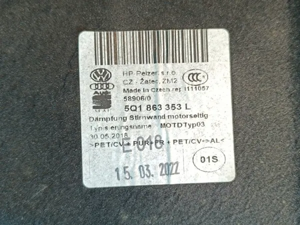 Isolamento anteparo OEM 5Q1863353L para VW Passat B8 image 7