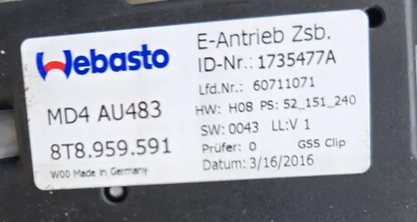 Audi A5 Sportback kattoluukku OEM 8T8877041E TB9 image 3