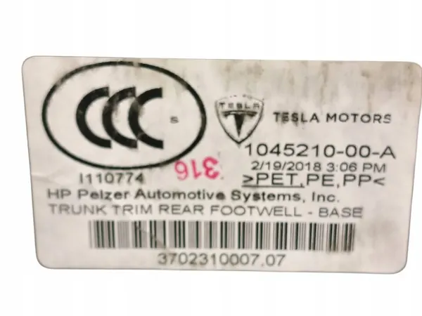 Cubierta Suelo Maletero Tesla Model S P85 OEM 1045210-00-A image 6