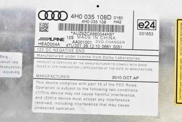 Changer DVD OEM 4H0035108D pour Audi A8 D4 2010-2014 image 6