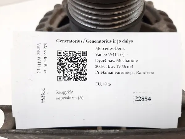 Mercedes-Benz Vaneo W414 Vaihtovirtageneraattori 2003 A13VI237 image 8