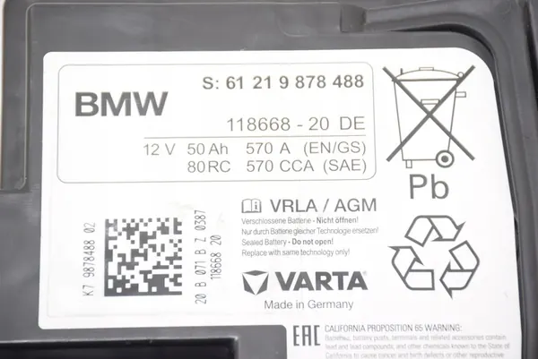 BMW AGM Batterie 50Ah 570A Original 2020 image 8
