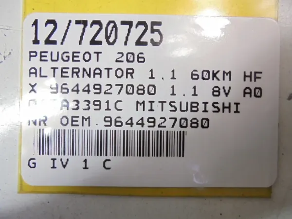 PEUGEOT 206 1.1 Vaihtovirtageneraattori 9644927080 image 8