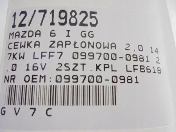 Bobina de encendido Mazda 6 I GG 2002-2007 OE 099700-0981 image 7