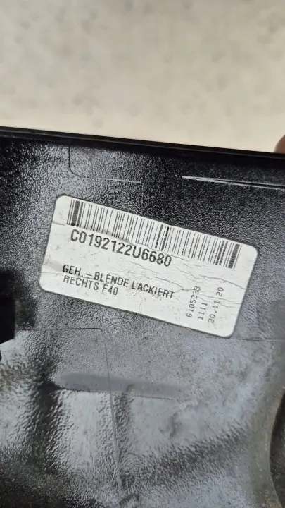 BMW C0192122U6680 Rechte Spiegelabdeckung F40 2019-2024 image 3