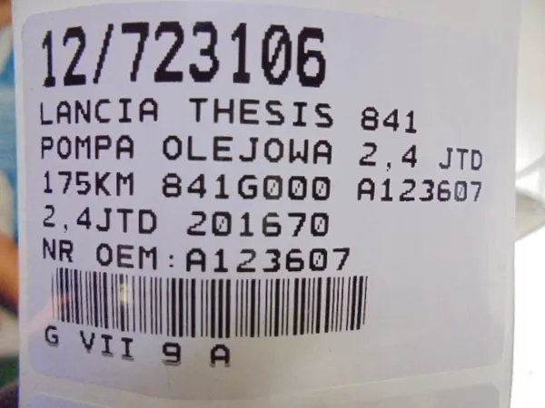 Lancia Thesis Oljepump OEM A123607 - Begagnad image 9