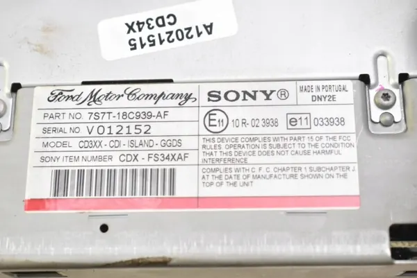 Rádio Sony CD OEM 7S7T-18C939-AF para Ford Mondeo MK4 image 10