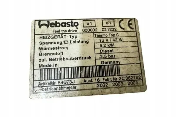 Webasto Lämmitys OEM 89073J Audi A6 2.5L Diesel image 6