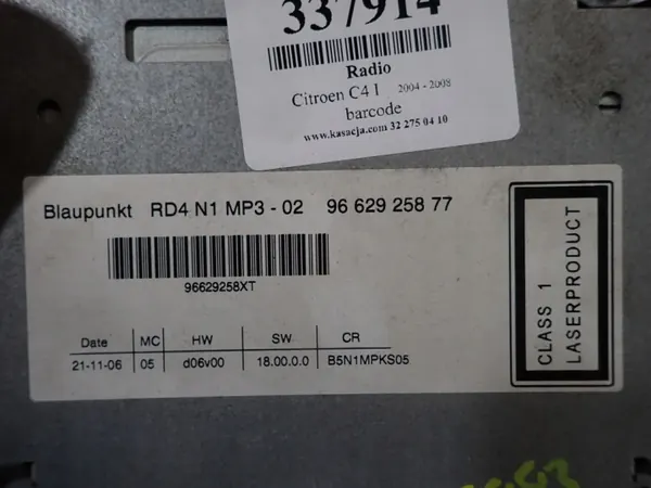 Rádio CD Citroen C4 I OEM Zawada-337914- Usado image 5
