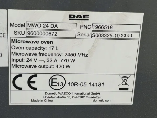 Micro-ondes Dometic Waeco MWO24DA 19L 24V pour DAF XG image 5