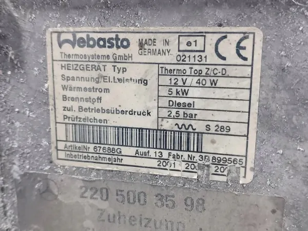 Webasto Thermo Top Z/C-D 12V/40W 5KW Diesel OEM image 6