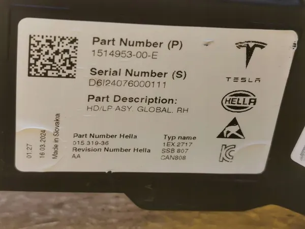 Etumma oikea Full LED -lamppu Tesla Model 3 Y 1514953-00-E image 9