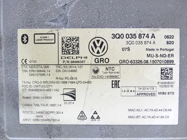 SD-kortinlukija OEM 3Q0035874A VW Golf VII Passat B8:lle image 3