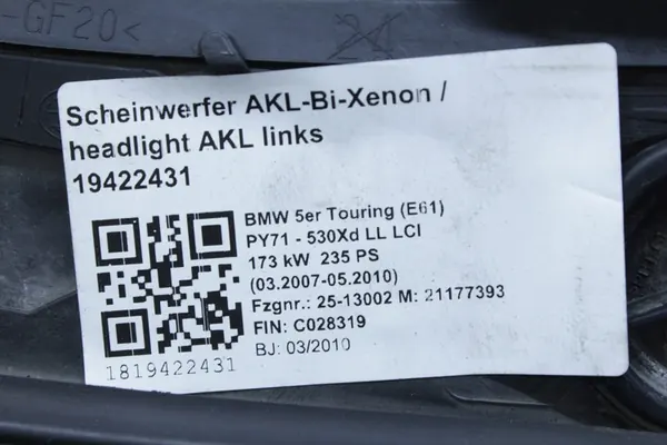 Farol dianteiro direito Bi-Xenon completo BMW E60 E61 M5 LCI OEM image 6