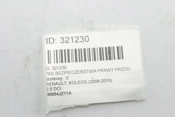 Ceinture de sécurité avant droit Renault Koleos OEM 86884JZ11A image 6