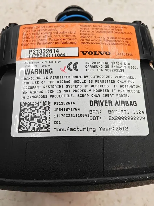 Airbag condutor Volvo S60 OEM BAMPT11104 - Usado image 3