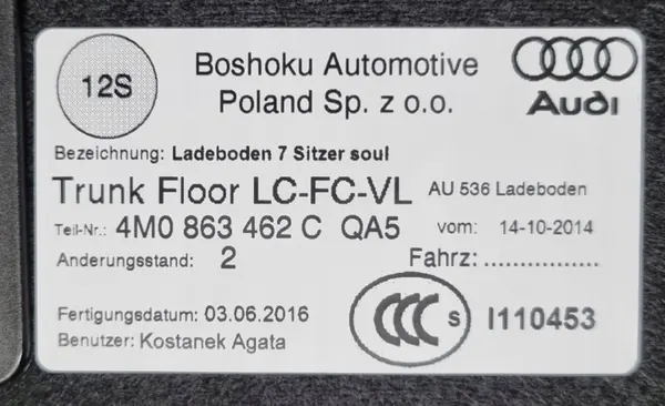 Suelo de maletero Audi Q7 4M OEM 4M0863462C - Usado image 7