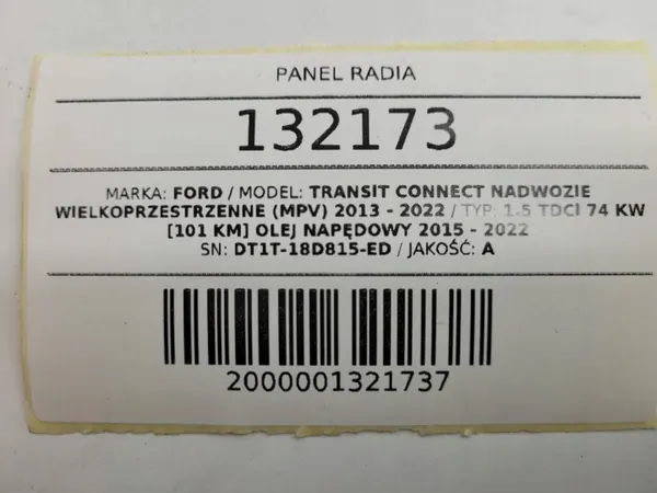 Painel controle rádio OEM DT1T-18D815-ED Ford Transit Connect image 9