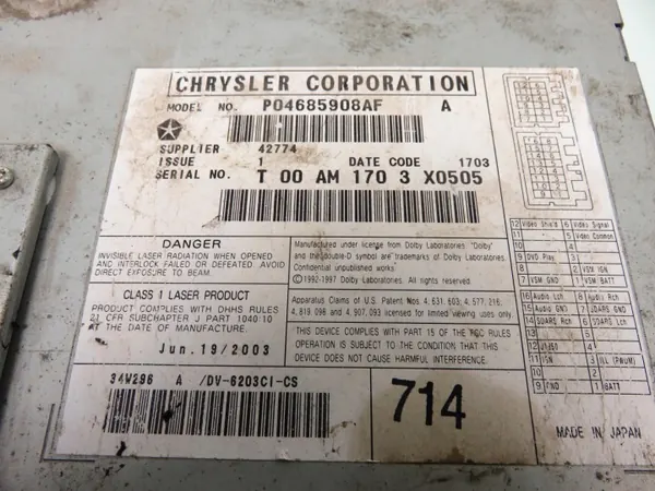 Cambiador DVD Chrysler OEM P04685908AF para Pacifica image 5