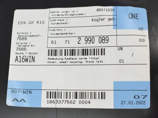 BMW OE 51712990089 Front Left Wheel Arch image 4