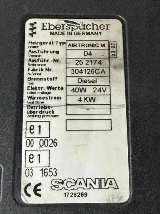 Webasto Heater Scania Eberspächer 4 kW OEM 1720269 image 7