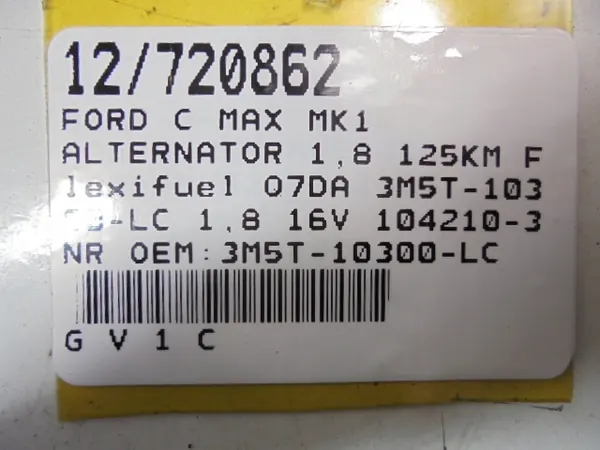 Vaihtovirtageneraattori Ford C Max 2003-2010 OE 3M5T-10300-LC image 8