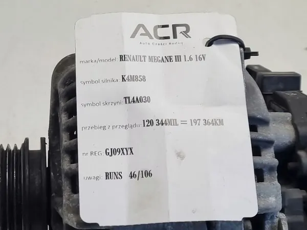ALTERNATOR Renault Megane III 1.6 16V 0124425070 image 9