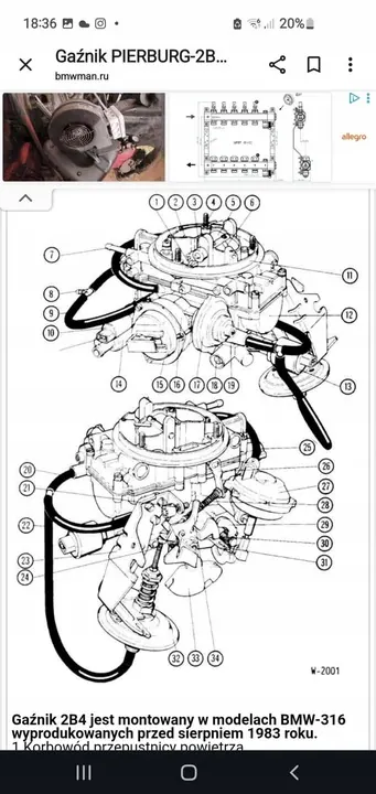 Carburateur PIERBURG 2B4 BMW 3 E30 image 5