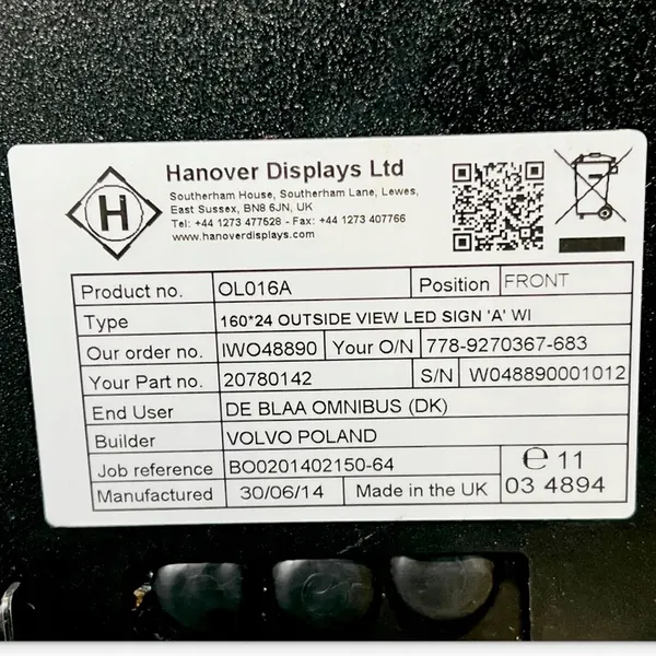 VOLVO Placa de Destino Bus Frontal 20780142 image 1