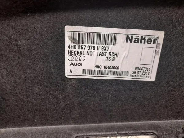 OEM 4H0867975H Audi A8 S8 D4 Bakluckefoder image 5