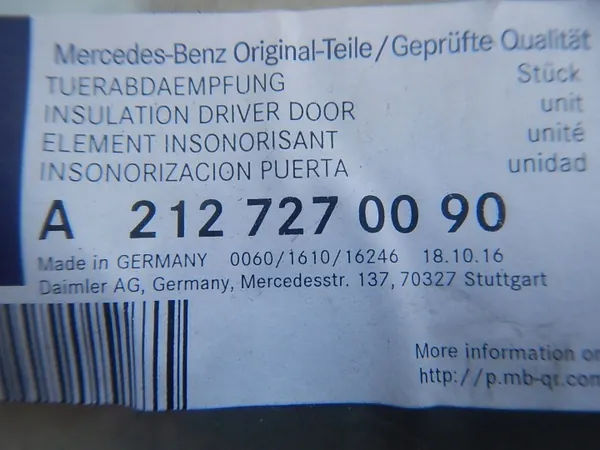 Mercedes E W212 Türschalldämmung Vorne OEM A2127270090 image 5