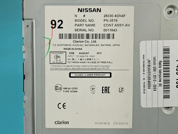 OEM 28330-4GN4F Infiniti Q50 fabriksradio 2013-2017 image 7