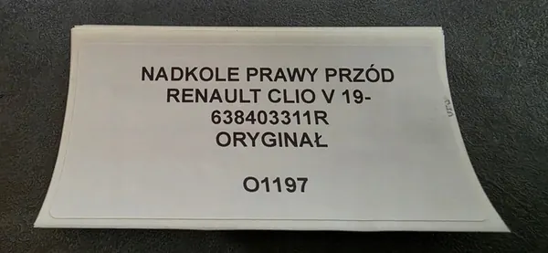 Front Right Wheel Arch Renault Clio V 19- OEM 638403311R image 4