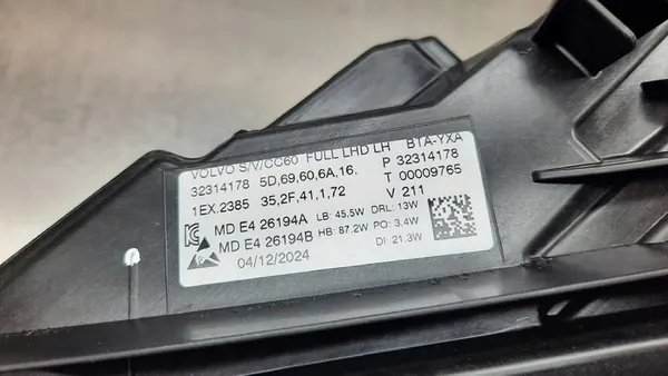 Vasen Full LED Ajovalo Volvo S60 III V60 II OE 32314178 image 9