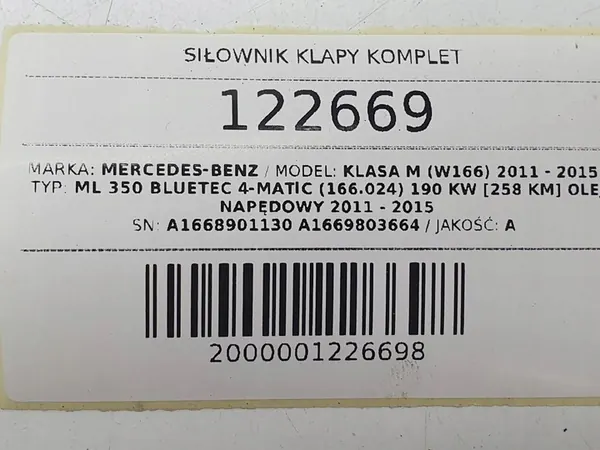 Baklucka ställdon vänster höger Mercedes W166 ML A1668901130 image 10