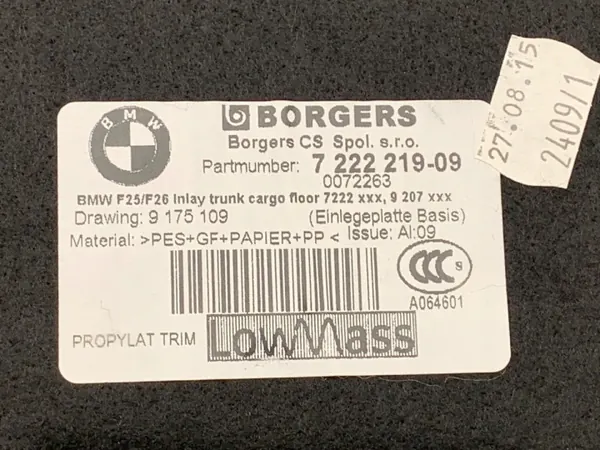 Alfombrilla de maletero OEM 7222219 para BMW F25 SUV 2010-2017 image 3
