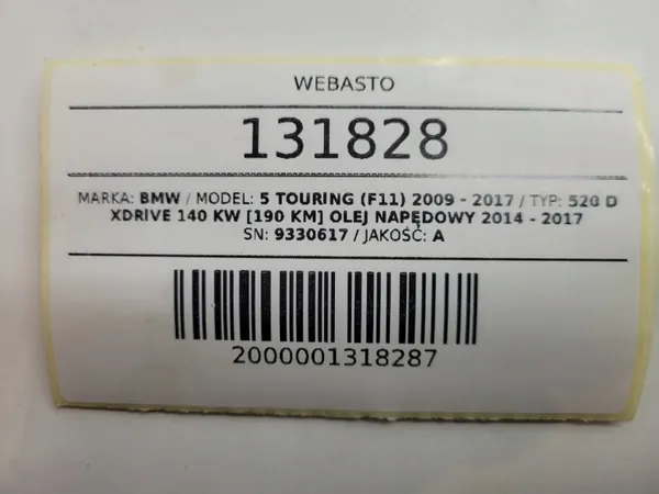 Webasto extravärmare OEM 9330617 för BMW 5 F10/F11 image 7