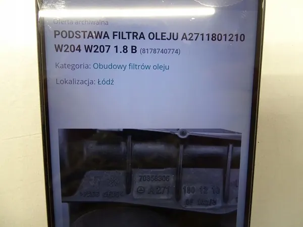 Oljefilterbas Mercedes W204 W212 W207 SLK R171 A2711801210 image 4