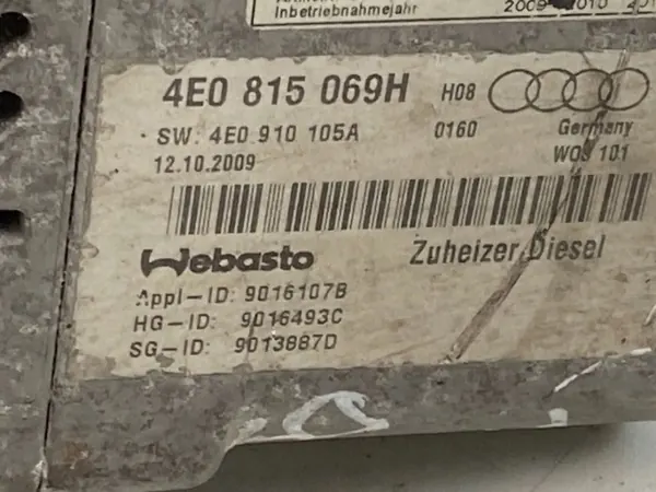 Chauffage stationnaire Webasto Audi A8 S8 D3 4E 2009 OEM 4E0815069H image 6