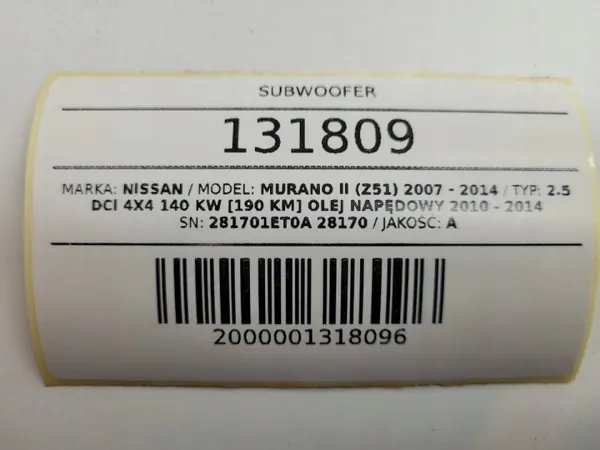 Subwoofer Bose OEM 281701ET0A pour Nissan Murano II image 9